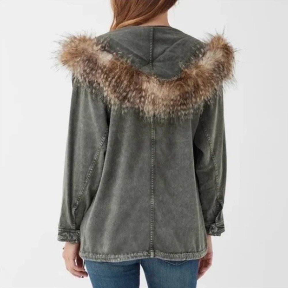 𝅺Splendid Dune Green Cargo Anorak Jacket Medium with Fur - Picture 4 of 8